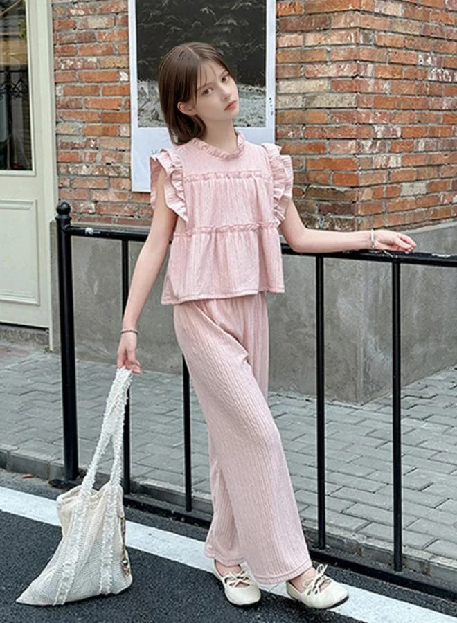 Take Two Girls Textured Ruffle Sleeve Top and Pants Set